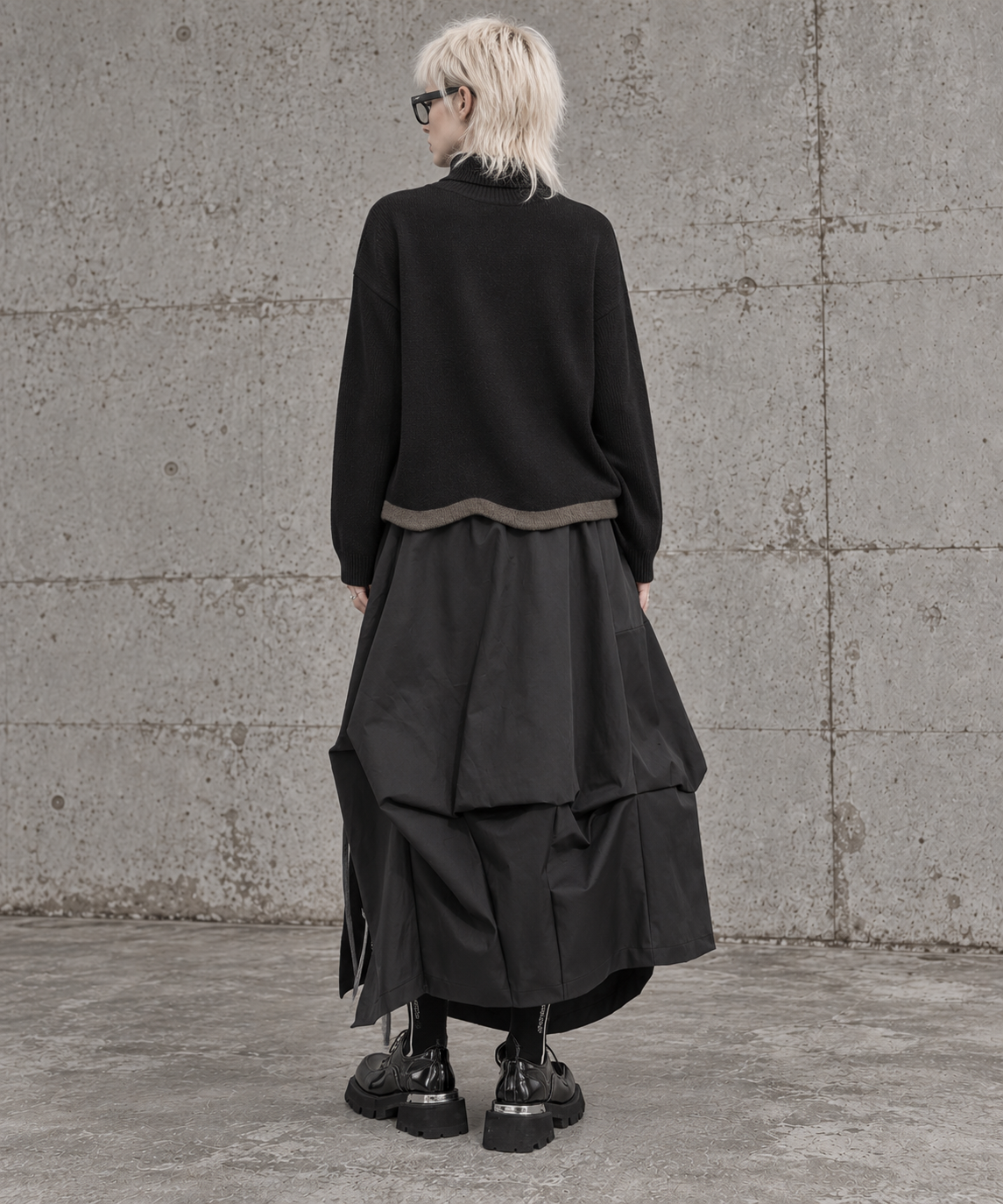 Black Asymmetric Draped Maxi Skirt-SimpleModerne