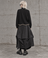 Black Asymmetric Draped Maxi Skirt-SimpleModerne
