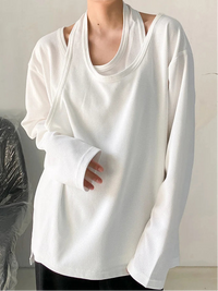 Relaxed Layered Long Sleeve Shirt-SimpleModerne