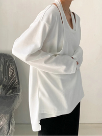 Relaxed Layered Long Sleeve Shirt-SimpleModerne