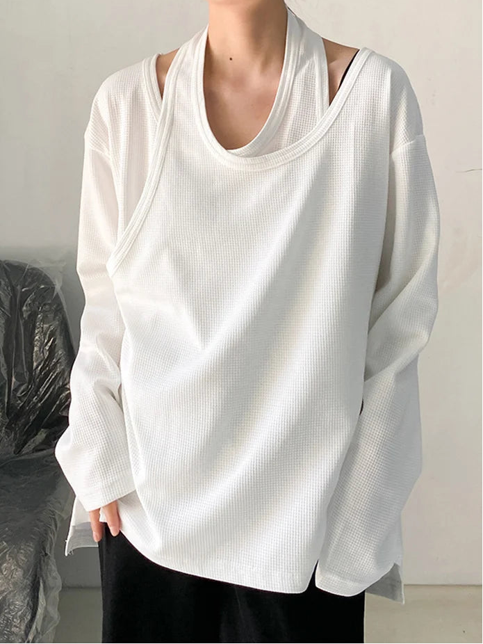 Relaxed Layered Long Sleeve Shirt-SimpleModerne