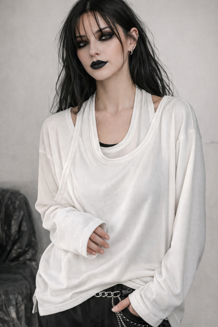 Relaxed Layered Long Sleeve Shirt-SimpleModerne