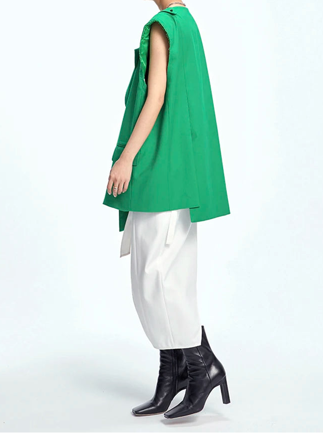 Asymmetric Raw-Edge Sleeveless Blazer-SimpleModerne