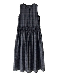 Textured Plaid Midi Dress – Soft Structure Flow-SimpleModerne
