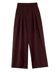 Sculpted Drape Wide-Leg Trousers – Gray or Wine Red-SimpleModerne