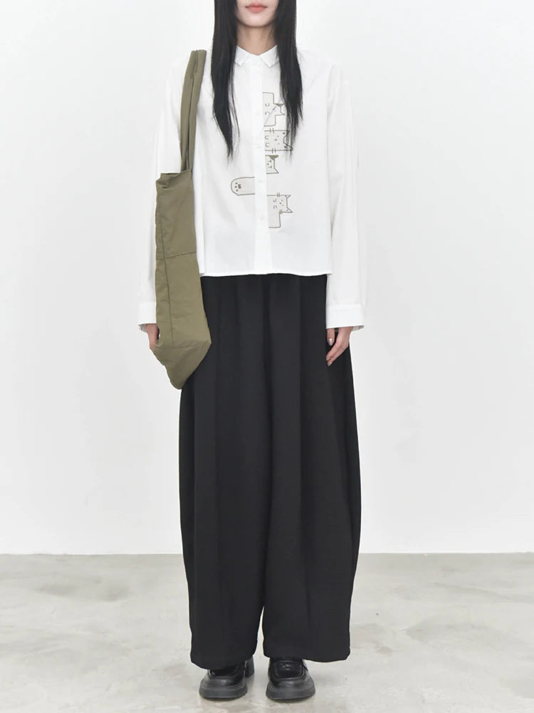 Playful Cat Print Shirt Blouse