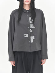 Playful Cat Print Shirt Blouse