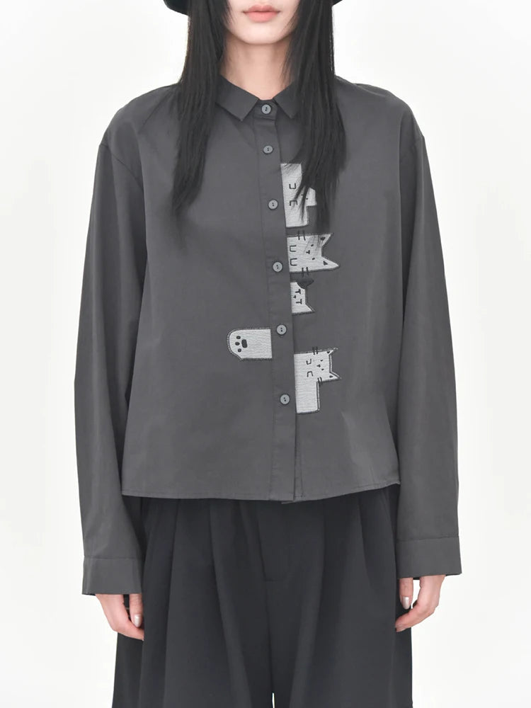 Playful Cat Print Shirt Blouse