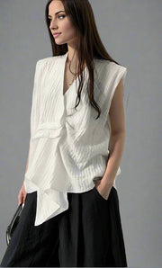 Jazzed-Up Texture Blouse – Asymmetrical Draped Statement Top-SimpleModerne