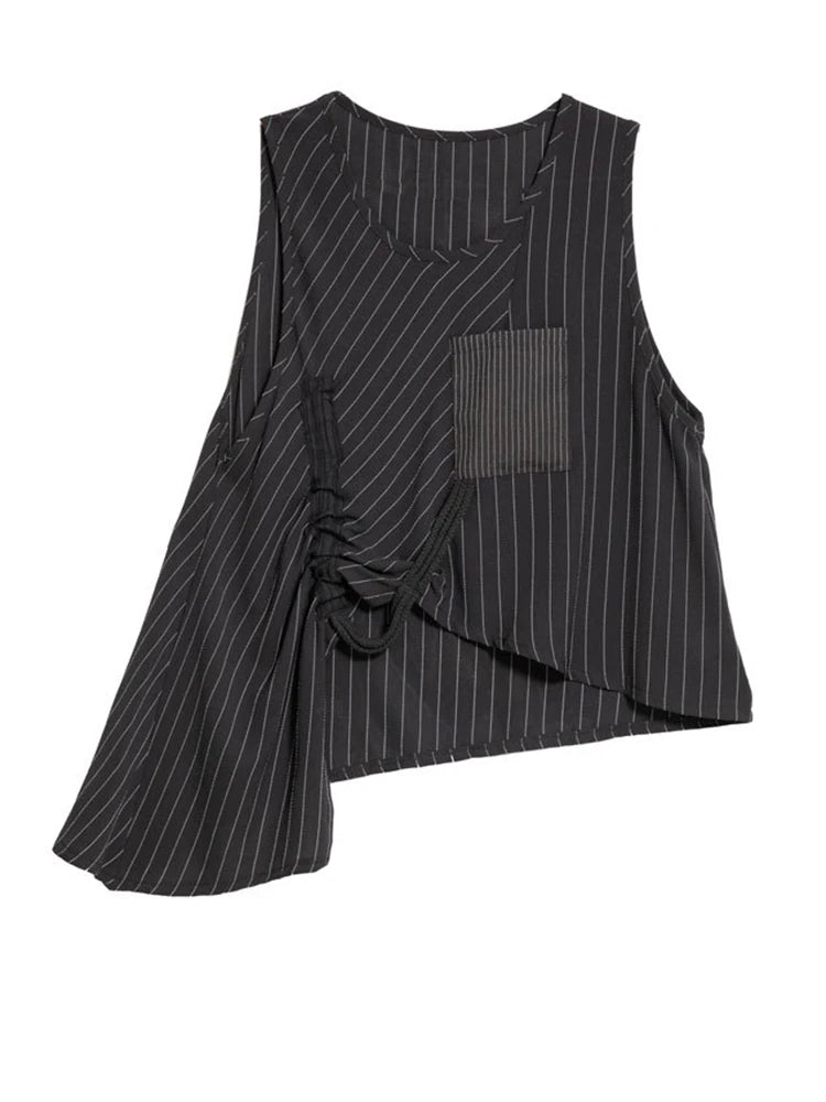 Asymmetrical Pinstripe Draped Top-SimpleModerne