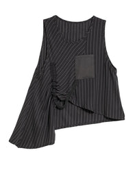 Asymmetrical Pinstripe Draped Top-SimpleModerne