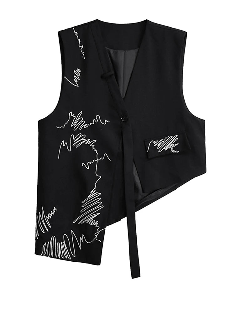 Asymmetrical Scribble Vest – Structured Contrast Layer-SimpleModerne