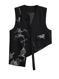 Asymmetrical Scribble Vest – Structured Contrast Layer-SimpleModerne