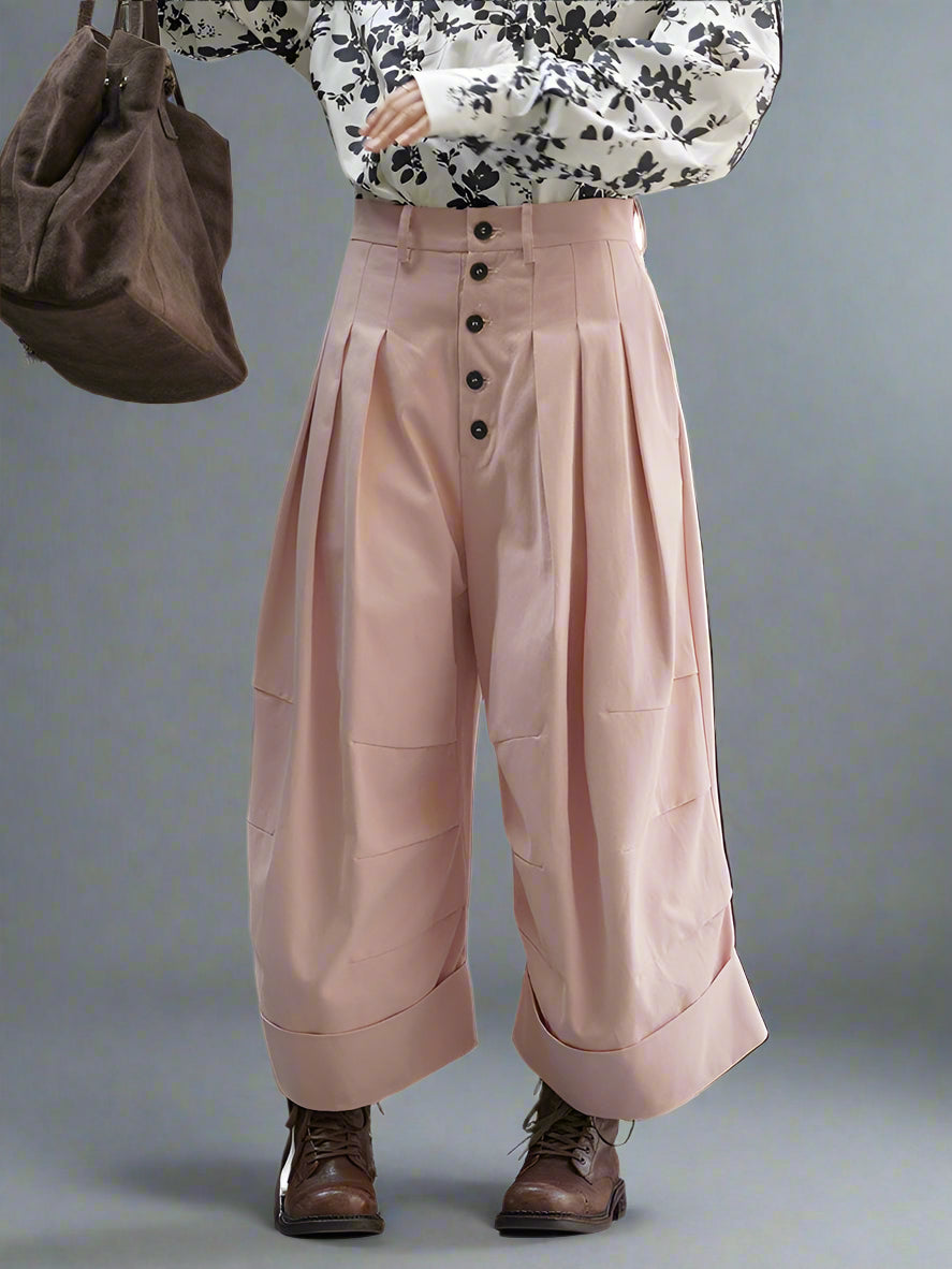 Pleated Wide-Leg Trousers – Dusty Pink Statement Fit