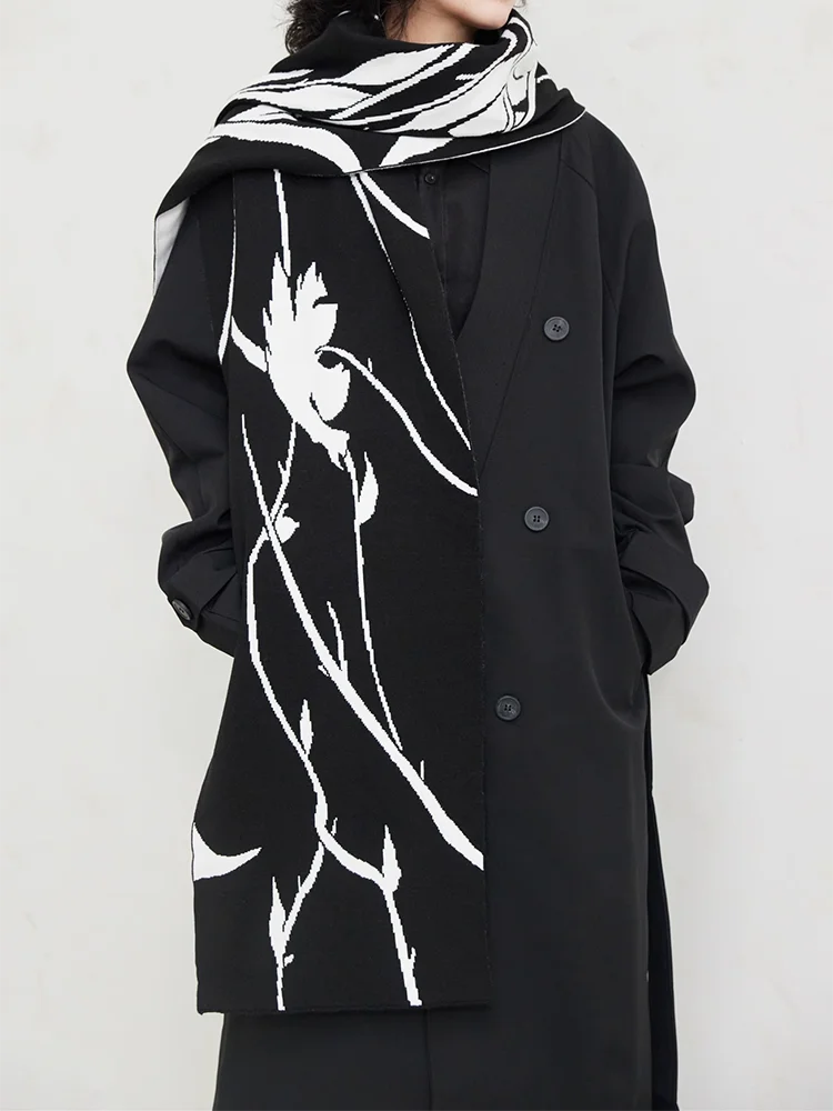 Casual Minimal Goth Japanese Print Scarf-SimpleModerne