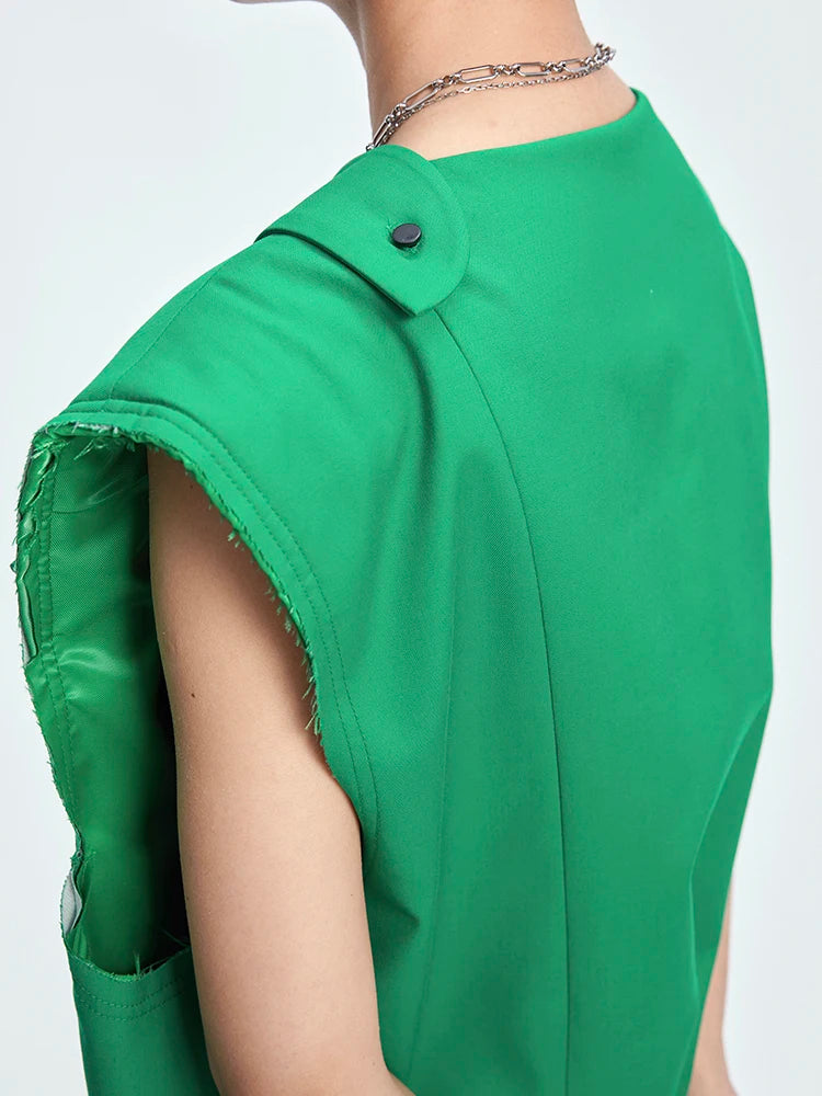 Asymmetric Raw-Edge Sleeveless Blazer-SimpleModerne