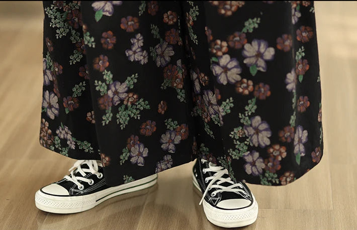 Floral Wide-Leg Trousers – Vintage Punk Vibes-SimpleModerne