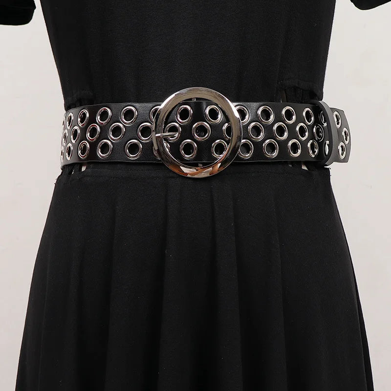 Punk It Up Grommet Belt – Adjustable Rivet Detail with Round Buckle-SimpleModerne
