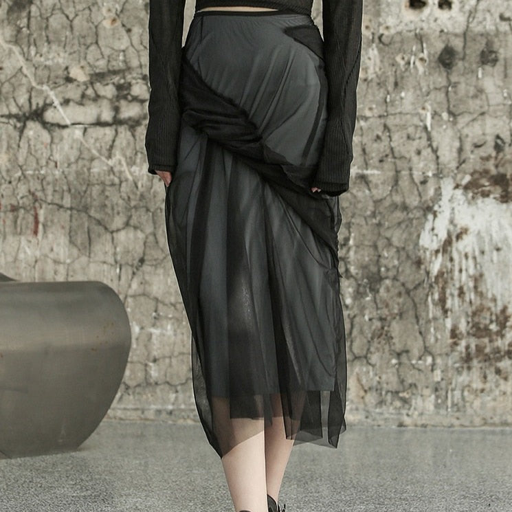 Casual Minimal Goth Irregular Design Tulle Skirt-SimpleModerne