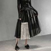 Gothic High-Waisted Tulle & Lace Skirt with Belted Waist – Casual Minimal Goth Collection-SimpleModerne