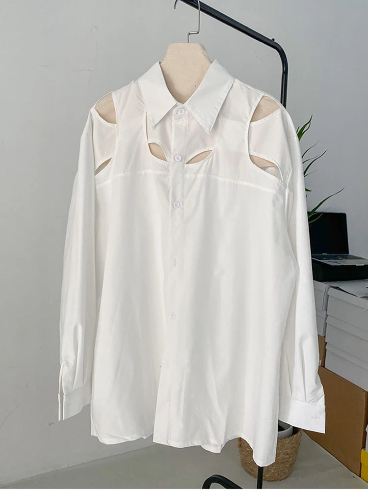 Jazz Up White Shirt with Romantic Cut Outs-SimpleModerne