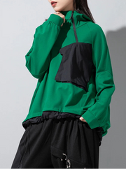Asymmetric Pocket Hoodie — Green / Black-SimpleModerne