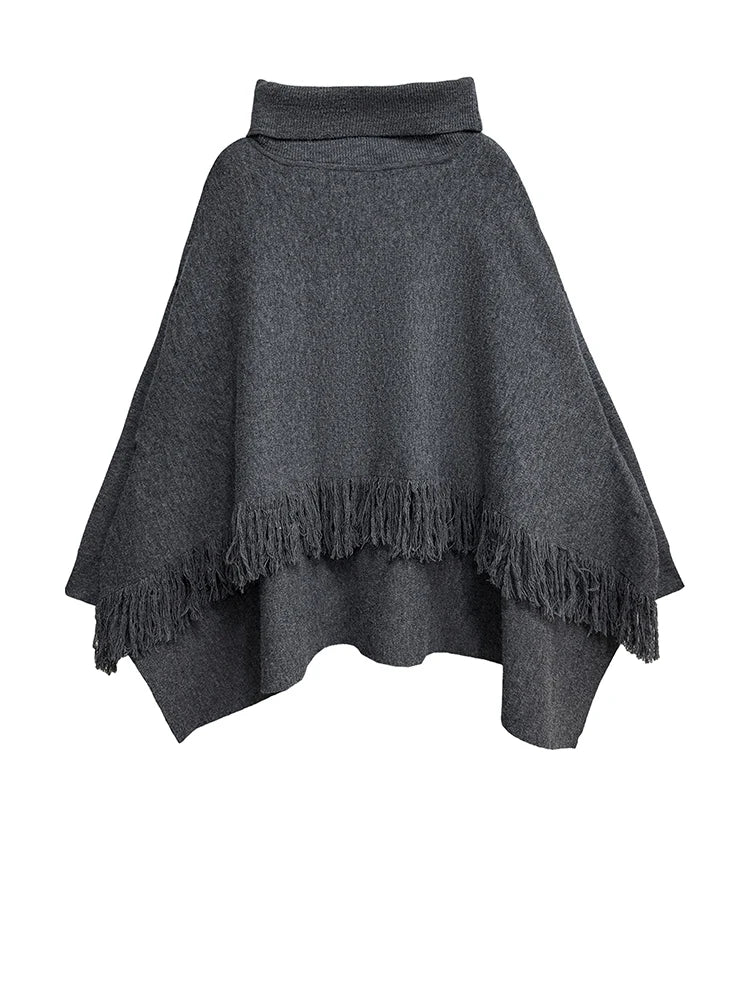 Oversized Fringed Knit Poncho-SimpleModerne