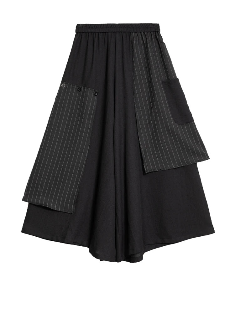 Layered Pinstripe Panel Wide-Leg Trousers-SimpleModerne