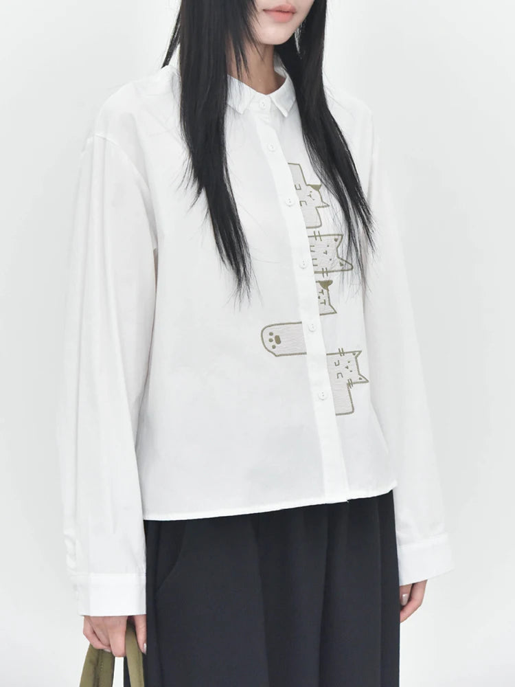 Playful Cat Print Shirt Blouse