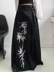 Casual Minimal Goth Embroidery Skirt-SimpleModerne