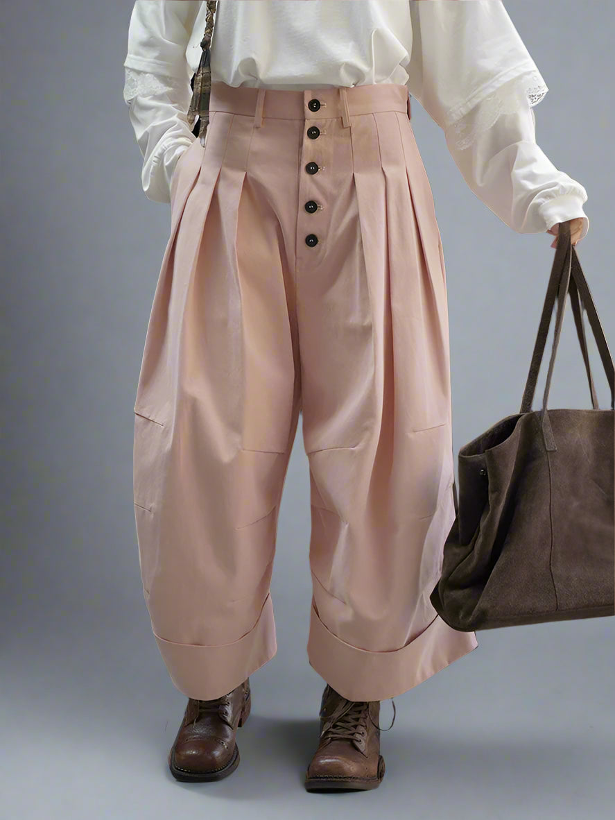 Pleated Wide-Leg Trousers – Dusty Pink Statement Fit