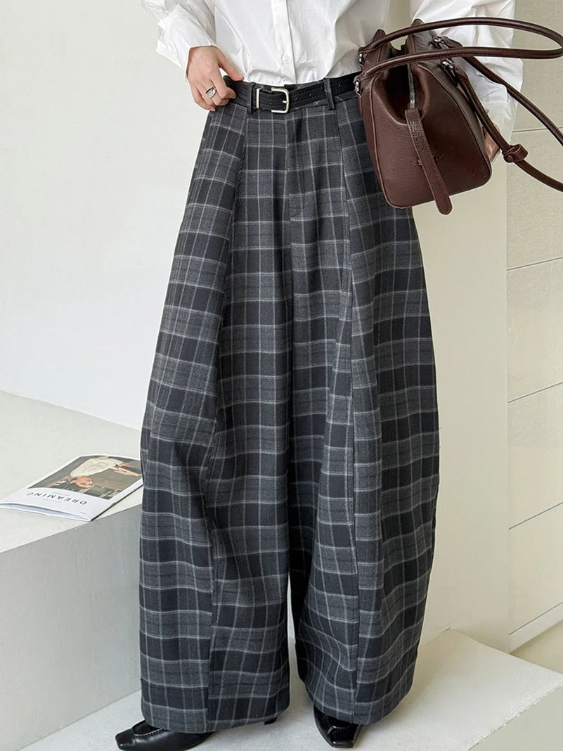 Gothic Plaid Super-Wide Trousers — Grey Windowpane