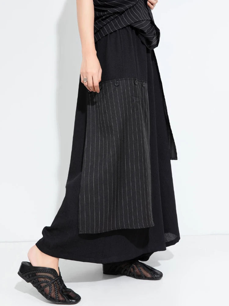 Layered Pinstripe Panel Wide-Leg Trousers-SimpleModerne