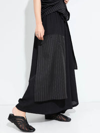 Layered Pinstripe Panel Wide-Leg Trousers-SimpleModerne