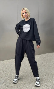 Black Asymmetrical Hem Sweatshirt with Back Zipper-SimpleModerne