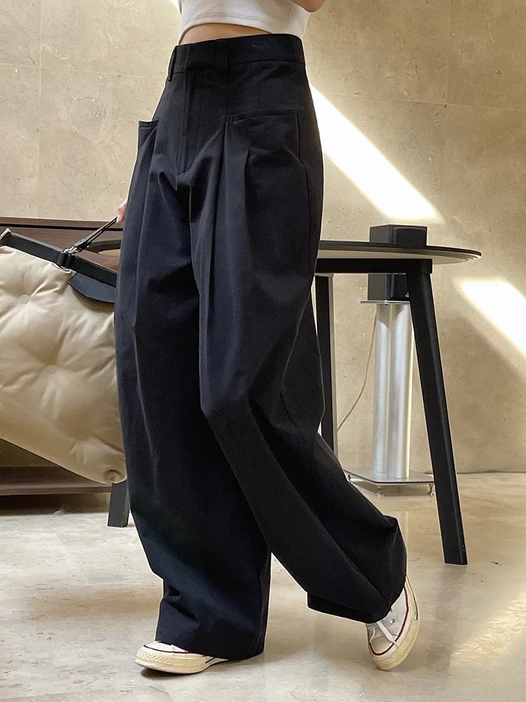 Pleated Wide-Leg Trousers – Casual Minimal Goth-SimpleModerne