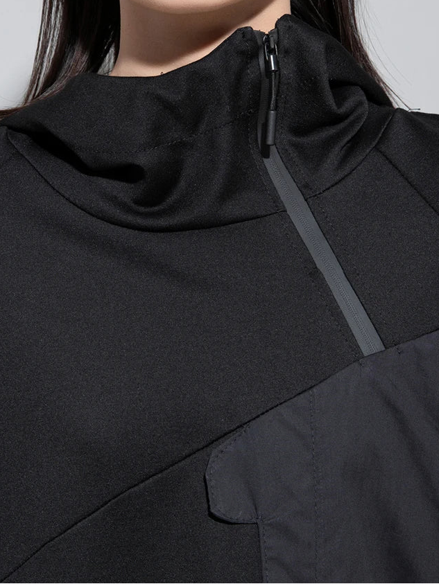 Asymmetric Pocket Hoodie — Green / Black-SimpleModerne