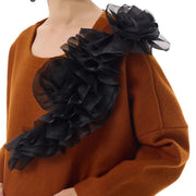 Two-Tone Midi Dress with Ruffled Chiffon Detail – Rust & Black-SimpleModerne