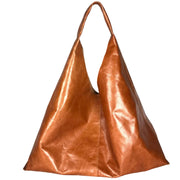 Oversized Vintage Cowhide Shopper – Handmade Leather Tote with Canvas Pouch (Cognac Brown)-SimpleModerne