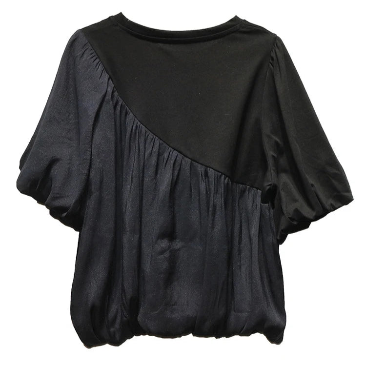 Asymmetric Gathered Bubble Top – Black-SimpleModerne