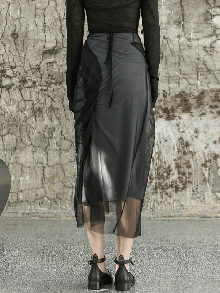 Casual Minimal Goth Irregular Design Tulle Skirt-SimpleModerne