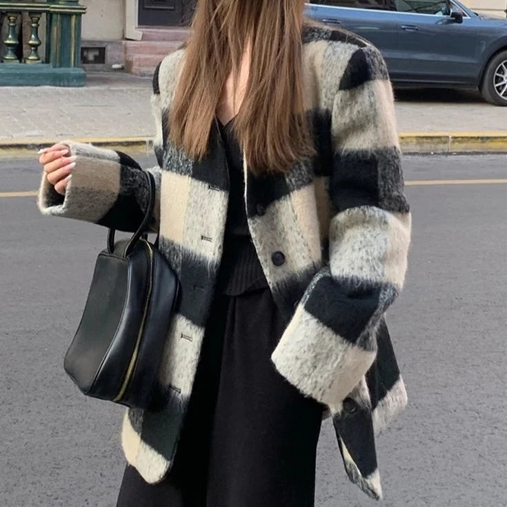 Casual Minimal Goth Woolen Blazer-SimpleModerne