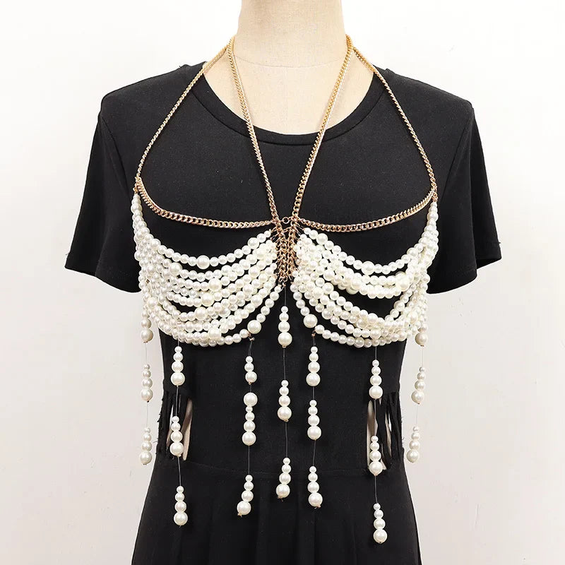 Pearl Chain Body Harness – Statement Draped Chest Jewelry-SimpleModerne