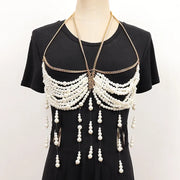 Pearl Chain Body Harness – Statement Draped Chest Jewelry-SimpleModerne