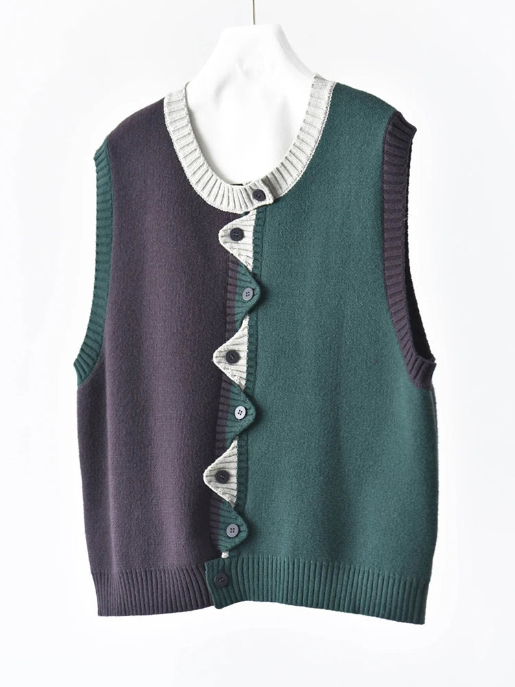 Asymmetric Two-Tone Knitted Vest