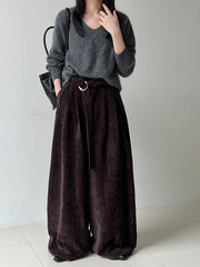 High-Waist Velvet Wide-Leg Trousers – Black / Coffee