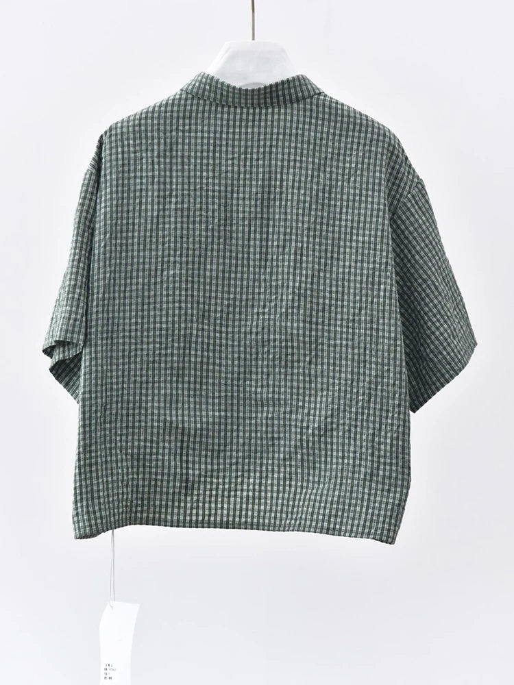 Japanese Inspired Textured Check Shirt-SimpleModerne