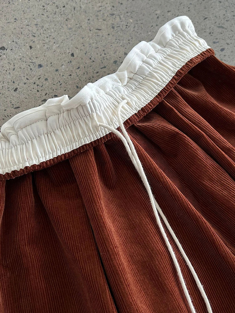Wide Corduroy Trousers — Deep Chestnut Brown-SimpleModerne