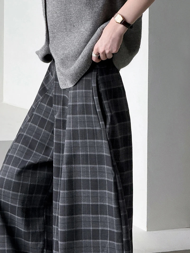 Gothic Plaid Super-Wide Trousers — Grey Windowpane