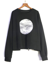 Black Graphic Zip-Back Pullover | Minimal Goth Oversized Sweatshirt